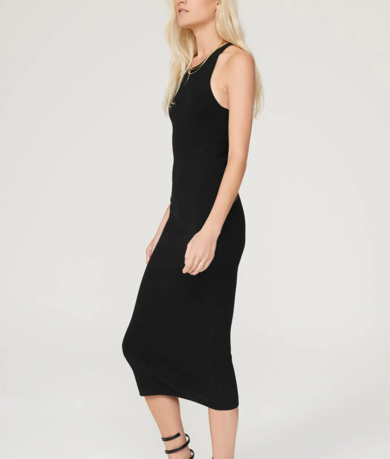 A.L.C. Black Ribbed Knit Midi Tank Dress Xs Bodycon Racerback Designer $285
